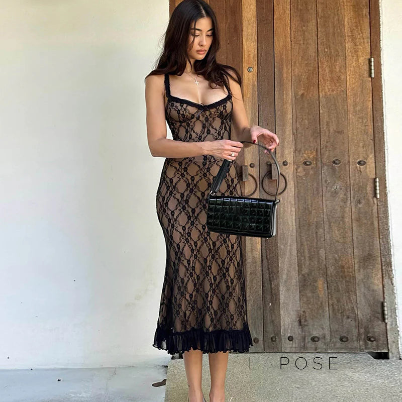 Anapaula Lace Sling Midi Dress