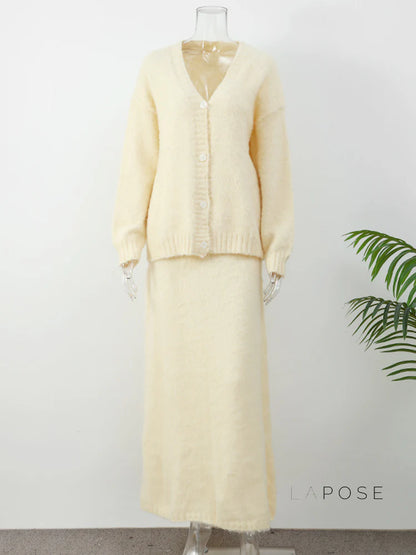 Annalyn V-Neck Knit Skirt Set