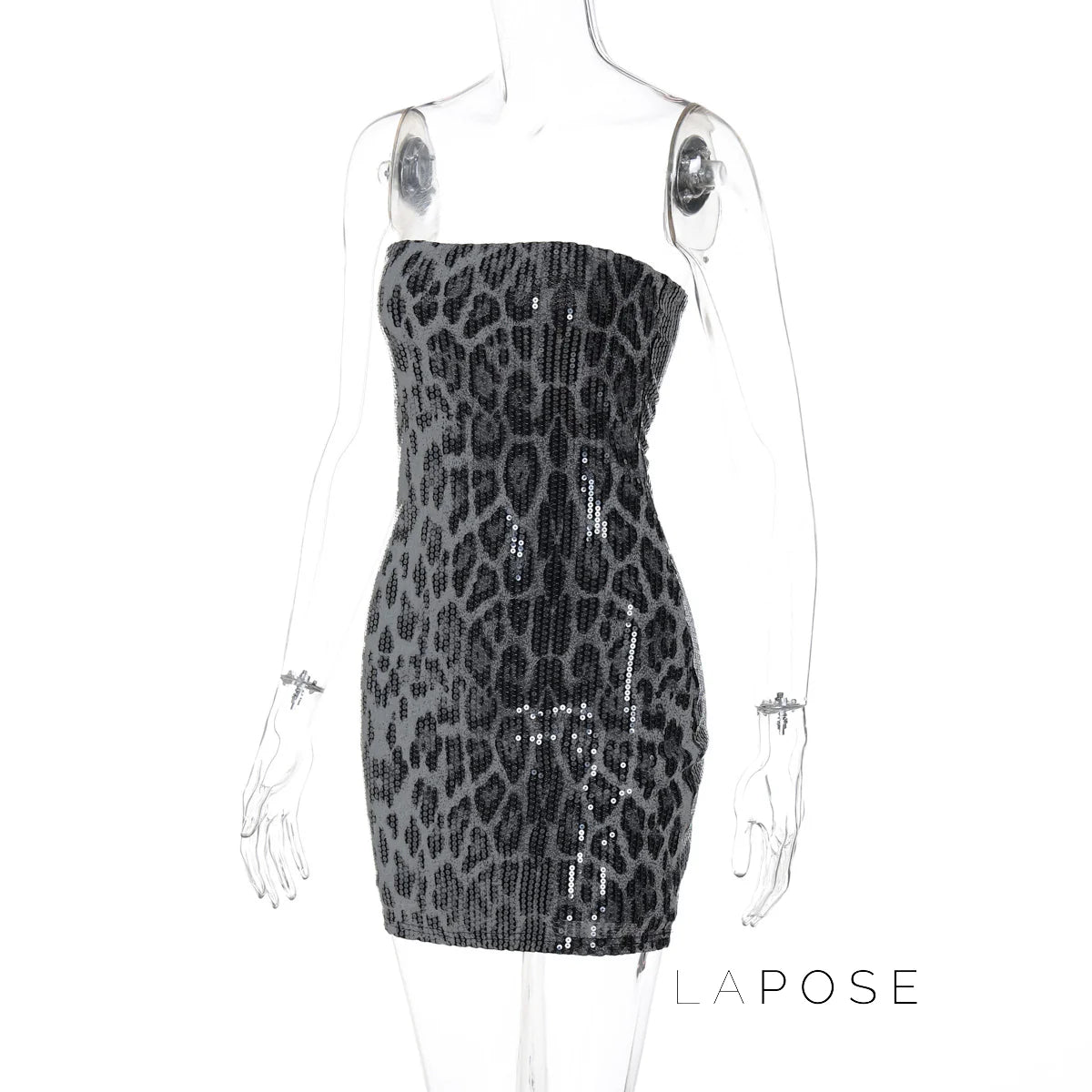 Arleen Strapless Sequin Leopard Mini Dress