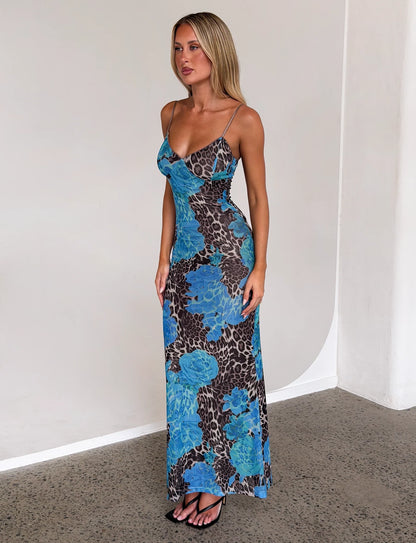 Arlette Radiant Floral Maxi Dress - Blue Leopard