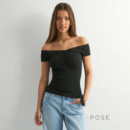 Augusta Lace Bardot Crop Top