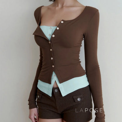 Avary Patchwork Faux Layer Top