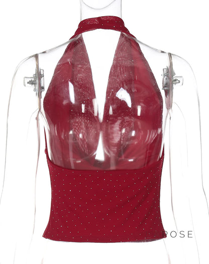 Avelynn Rhinestone Halter Crop Top