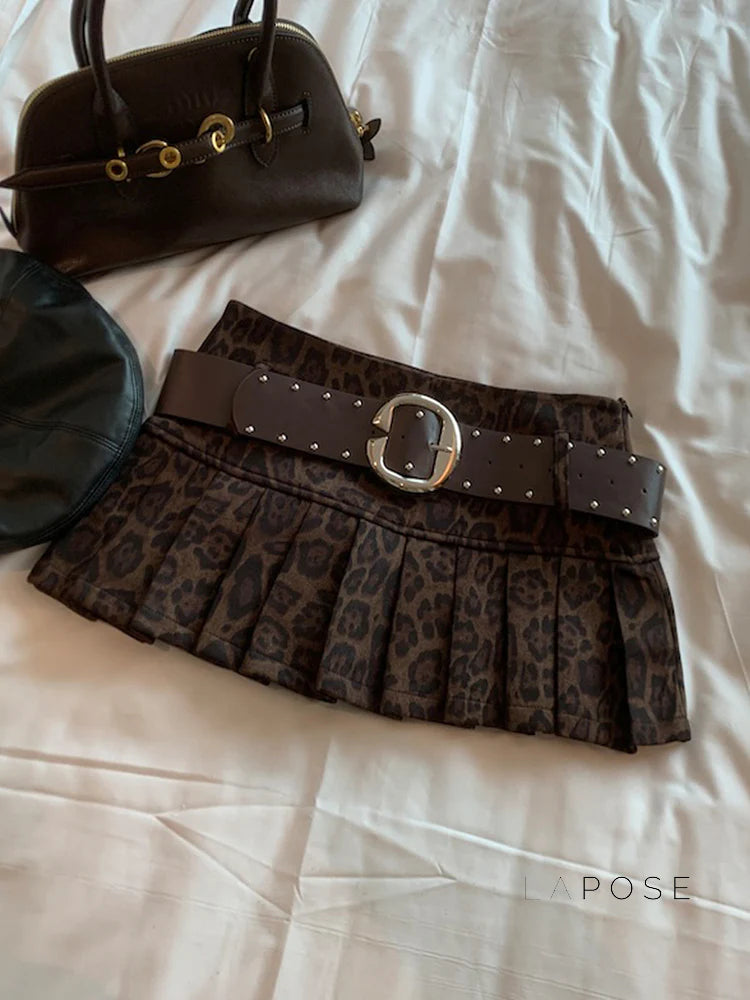 Avery Leopard Pleated Mini Skirt
