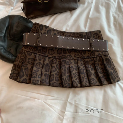 Avery Leopard Pleated Mini Skirt
