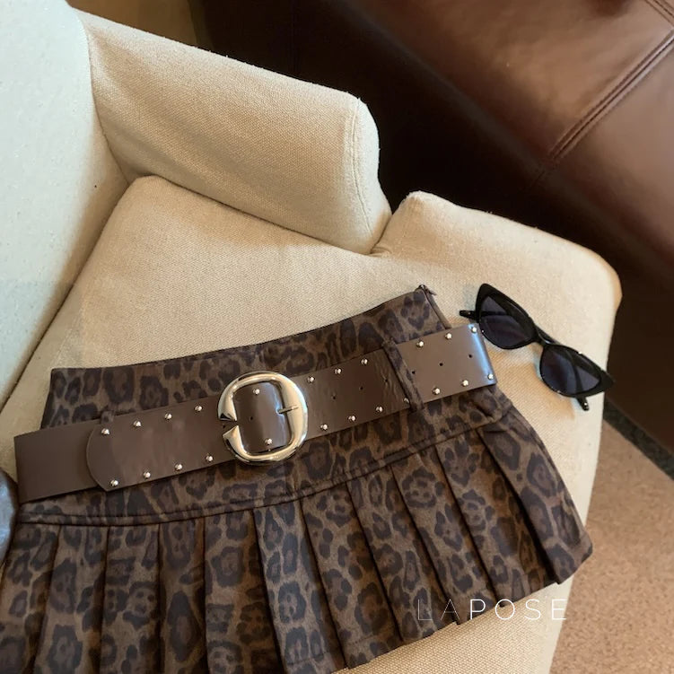 Avery Leopard Pleated Mini Skirt