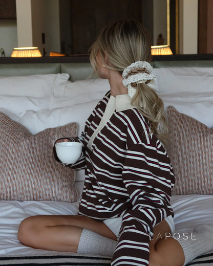 Bella Striped Polo Long-Sleeve Top