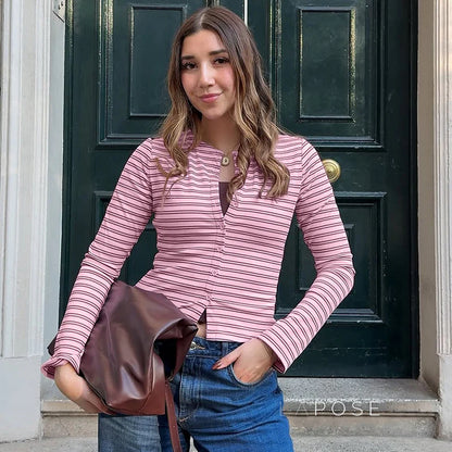 Bo Striped Button-Up Cardigan