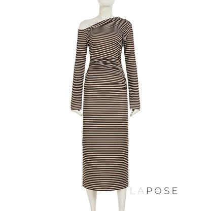 Bracha Striped Ruched One-Shoulder Dress