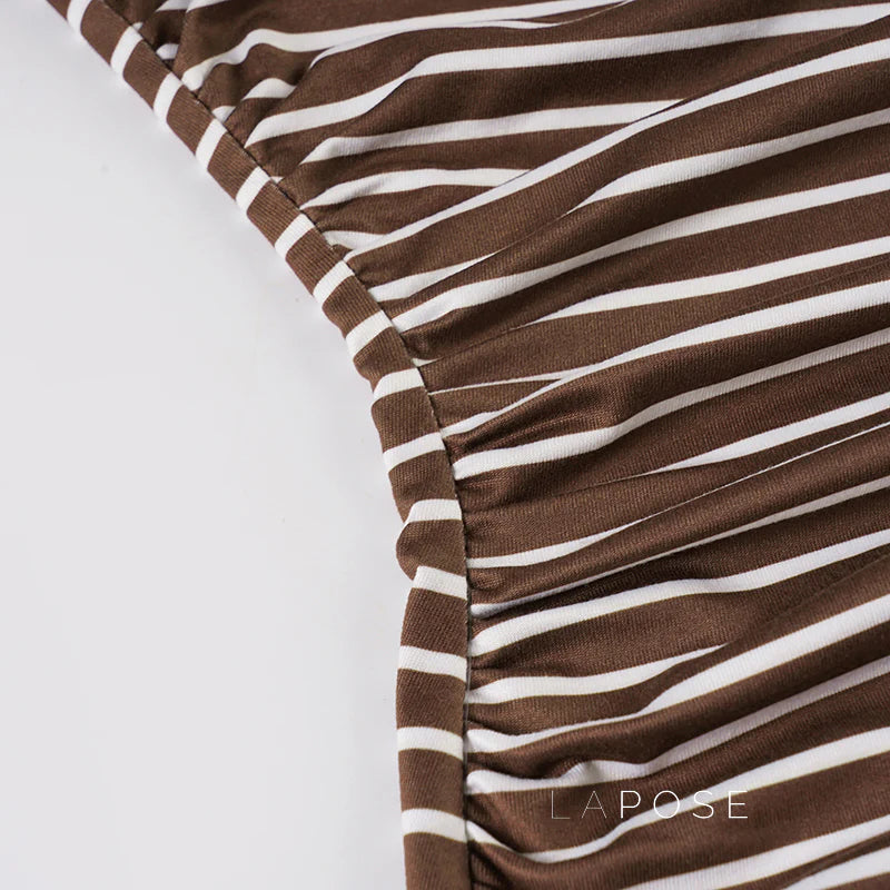 Bracha Striped Ruched One-Shoulder Dress