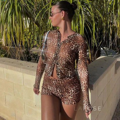 Britain Leopard Mesh Short Set