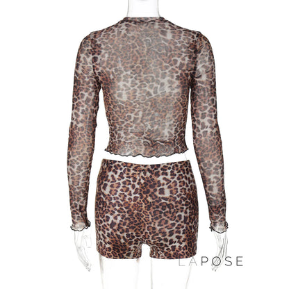 Britain Leopard Mesh Short Set