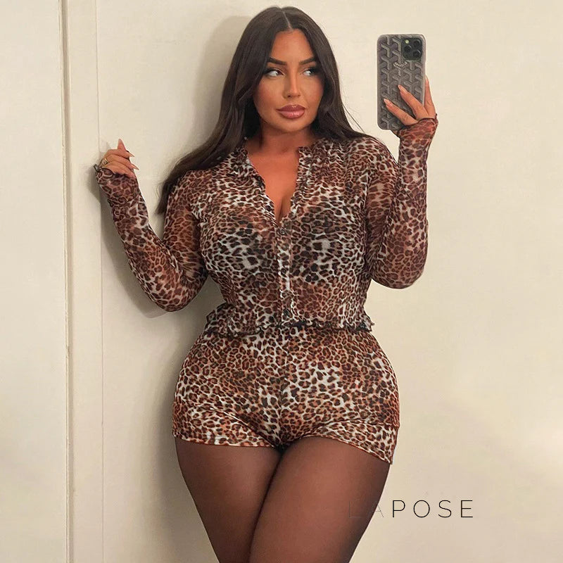 Britain Leopard Mesh Short Set