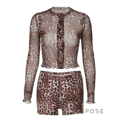 Britain Leopard Mesh Short Set
