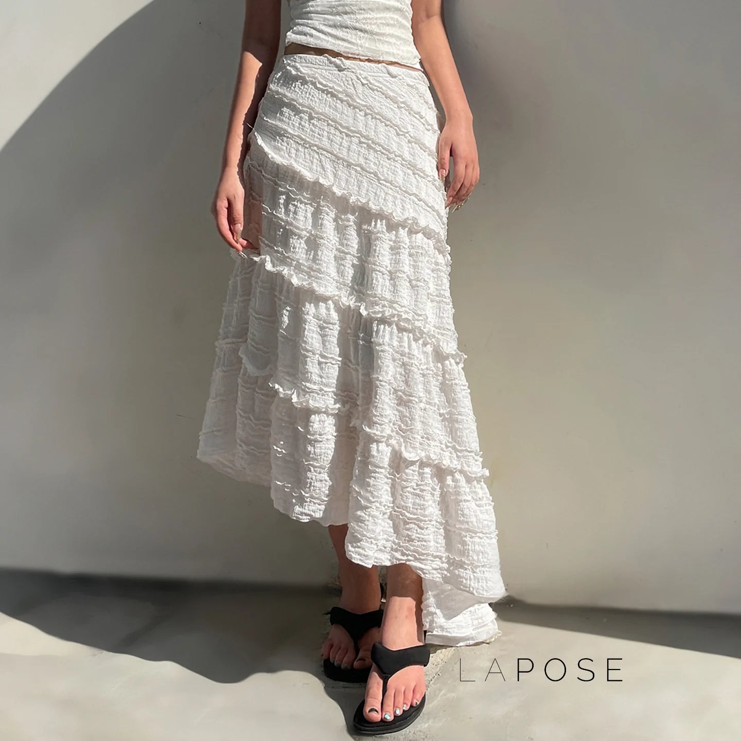 Bryn Ruffle Asymmetric Maxi Skirt