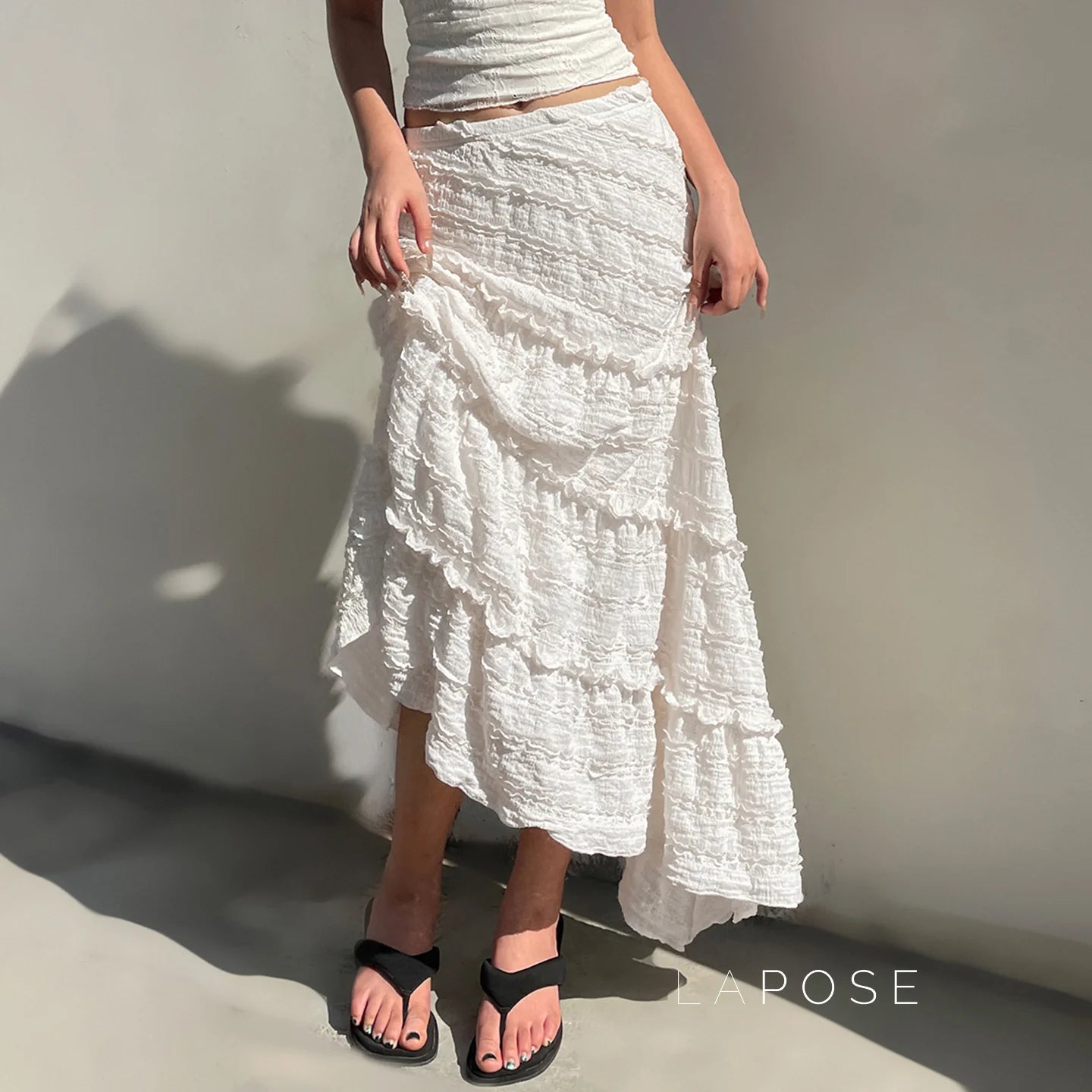 Bryn Ruffle Asymmetric Maxi Skirt