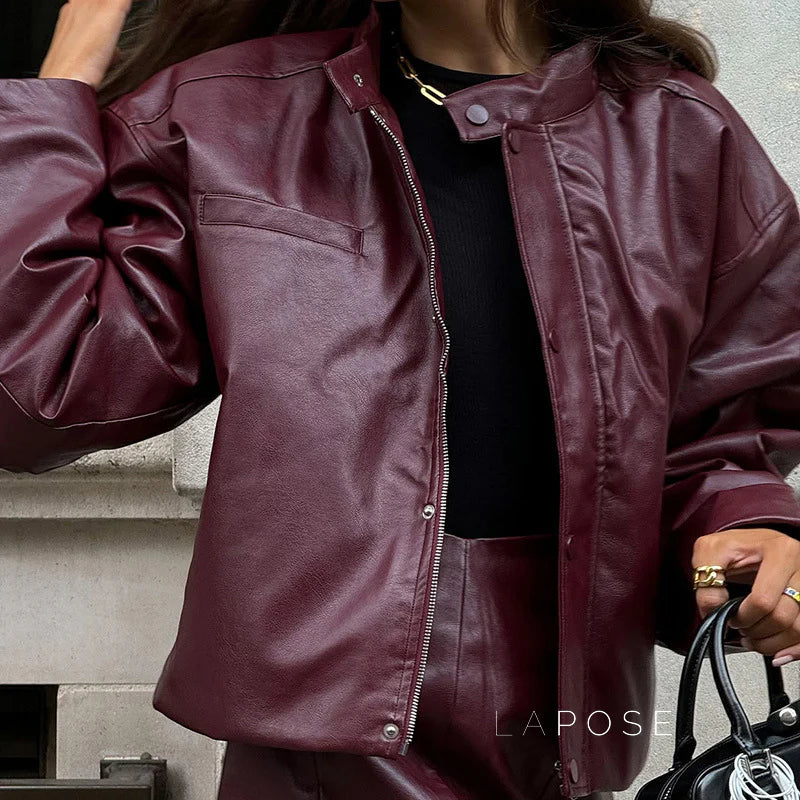 Caila Retro Faux Leather Skirt Set