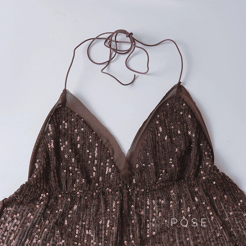 Christine Sequin Halter Skirt Set