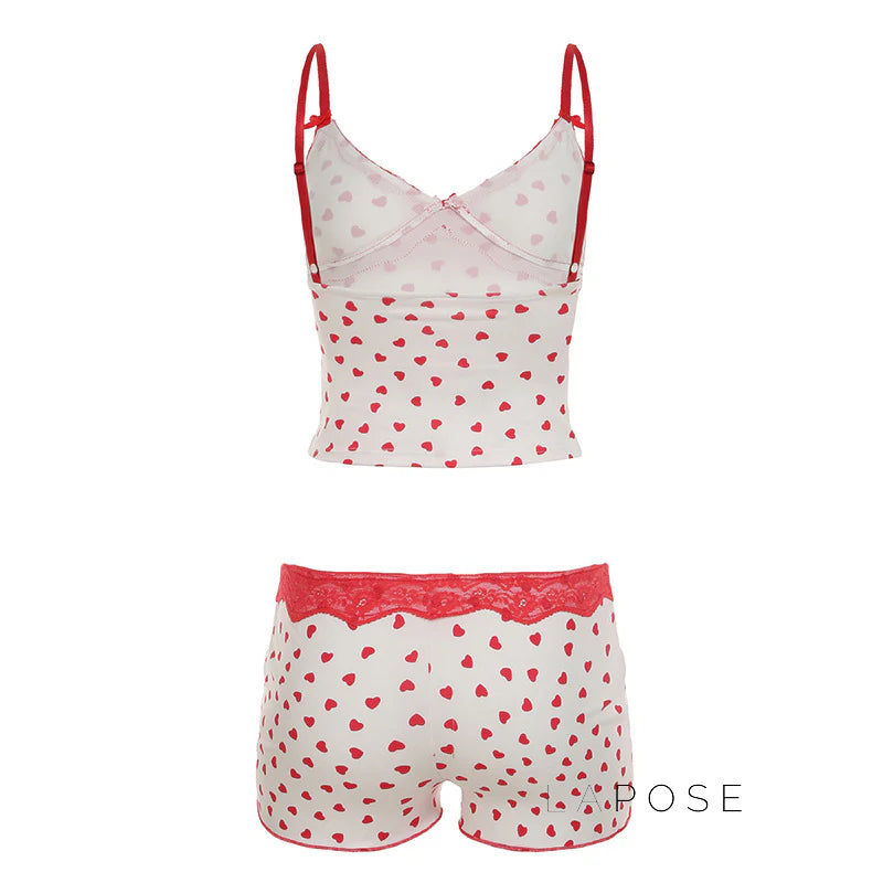 Ciera Heart Print Lace Short Set