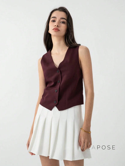 Coral Button-Up Crop Vest