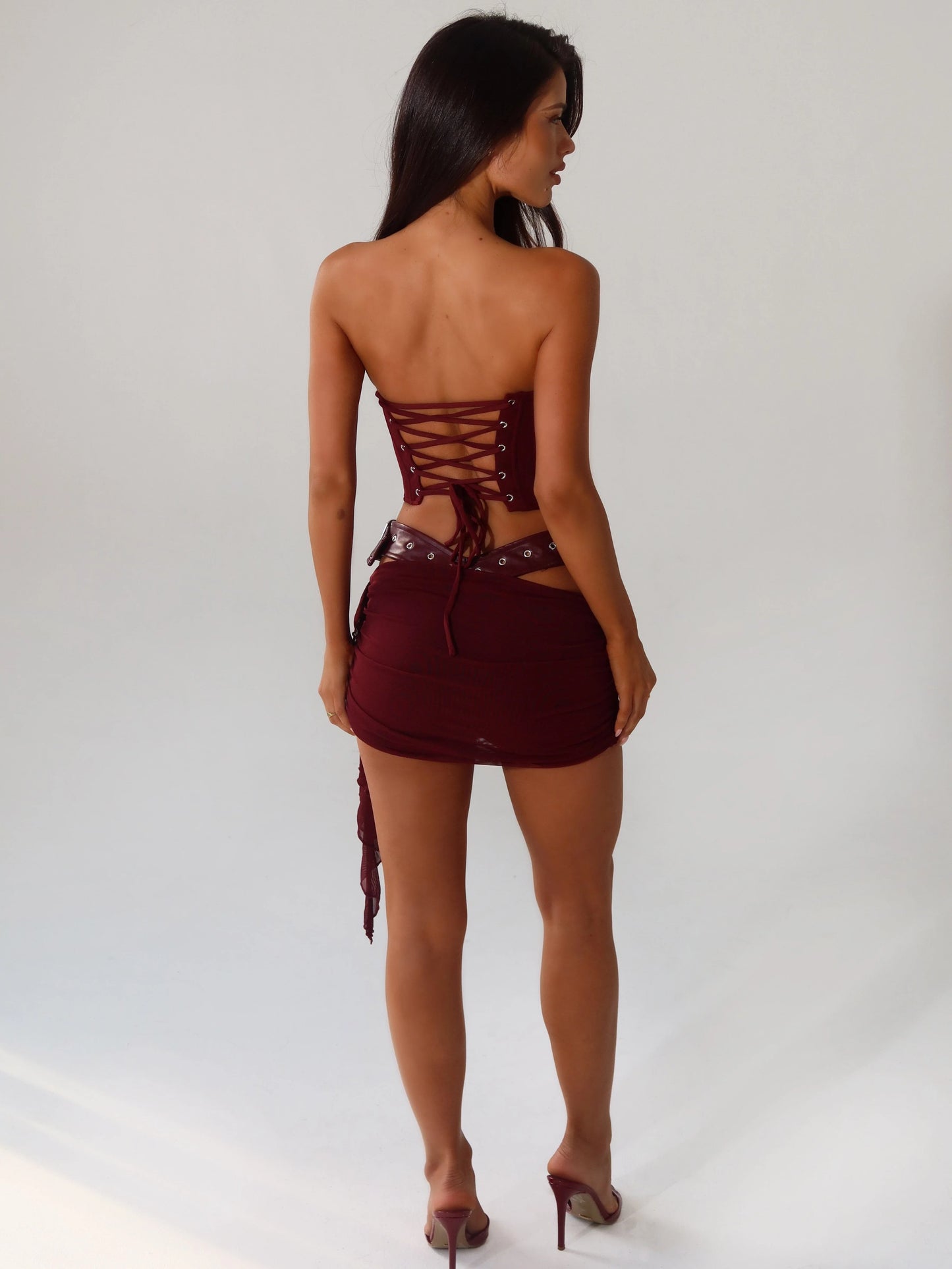 Corie Burgundy Corset Mini Dress Black - Burgundy