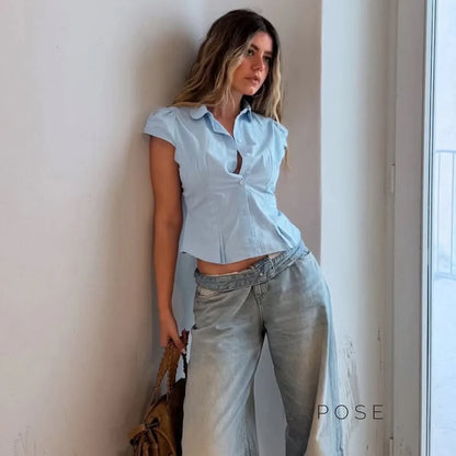 Esmee Pleated Button-Up Blouse