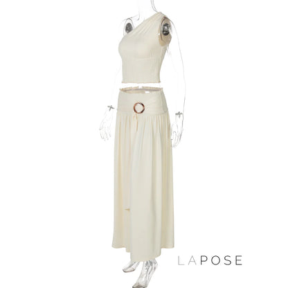 Everett One-Shoulder Pleated Skirt Set
