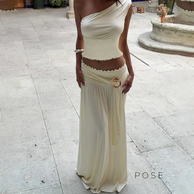 Everett One-Shoulder Pleated Skirt Set