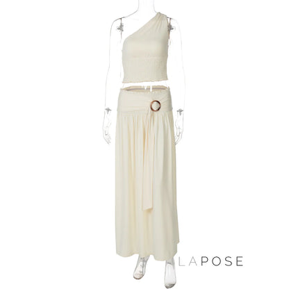 Everett One-Shoulder Pleated Skirt Set