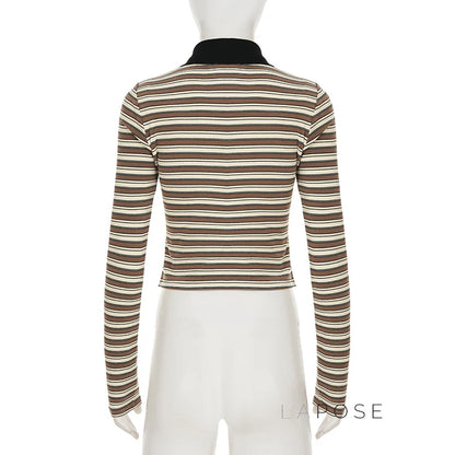 Germani Striped Long Sleeve Polo Top