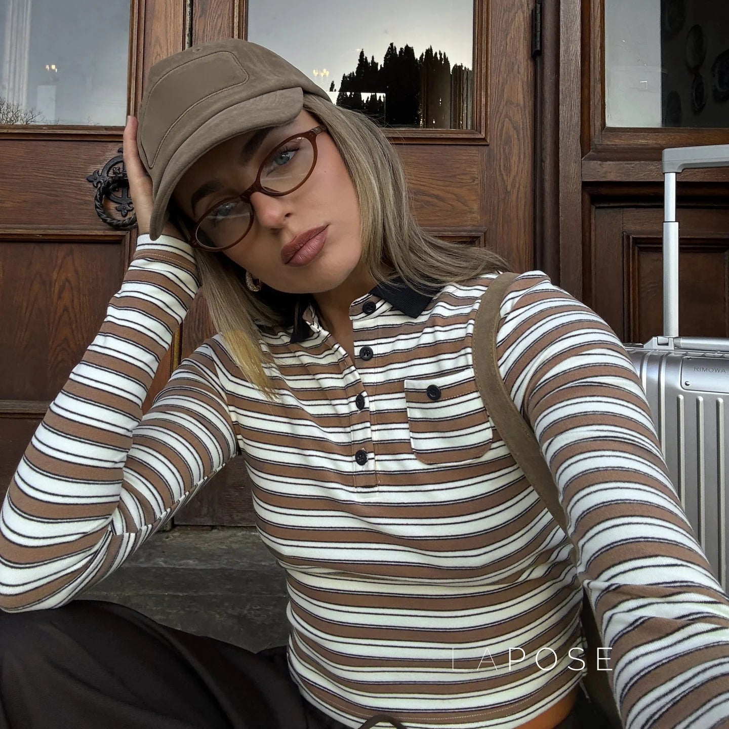 Germani Striped Long Sleeve Polo Top