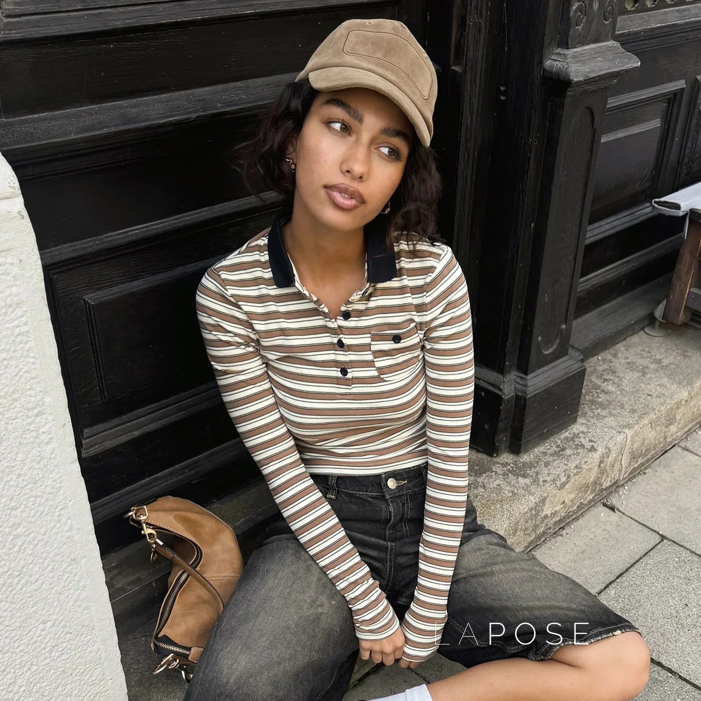 Germani Striped Long Sleeve Polo Top