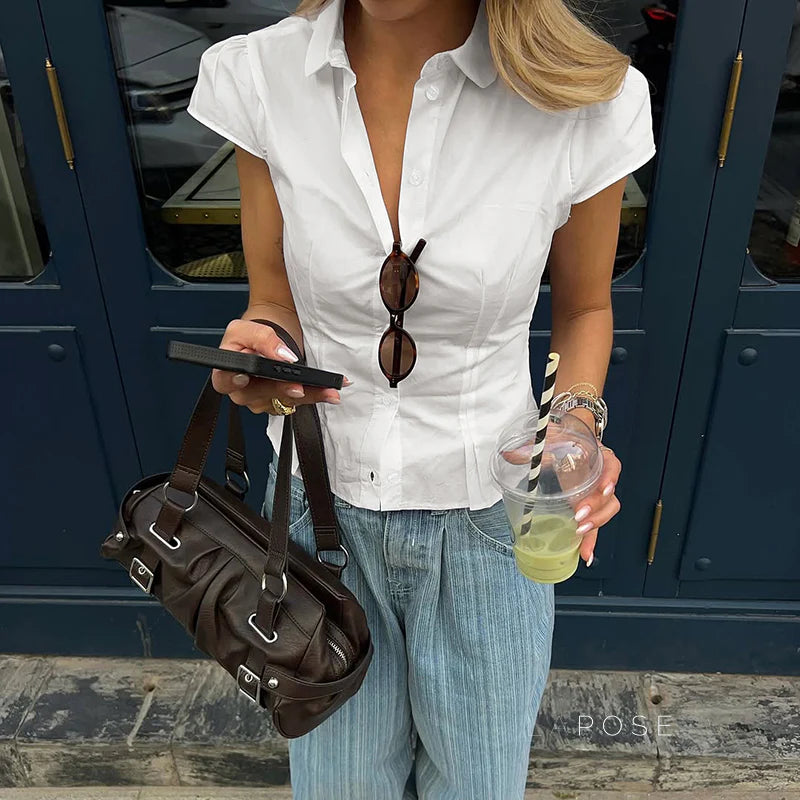 Greenlee Puff Sleeve V-Neck Top