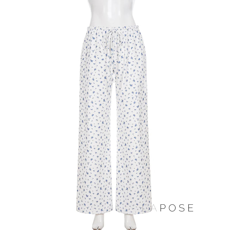 Grey Floral Drawstring Lounge Pants