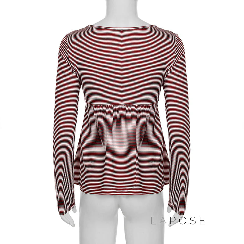 Haley Red Striped Lace Top
