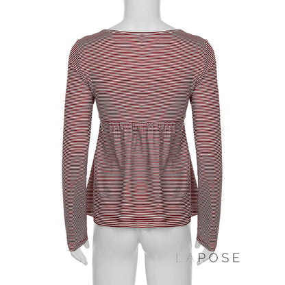 Haley Red Striped Lace Top