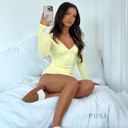 Heather Ribbed V-Neck Lounge Set