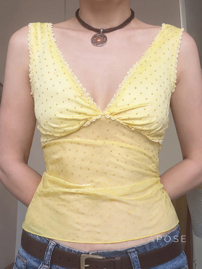 Ivonne Polka Dot Mesh Top
