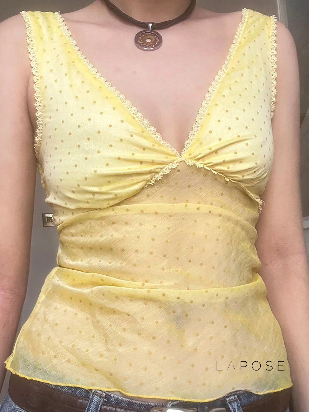 Ivonne Polka Dot Mesh Top