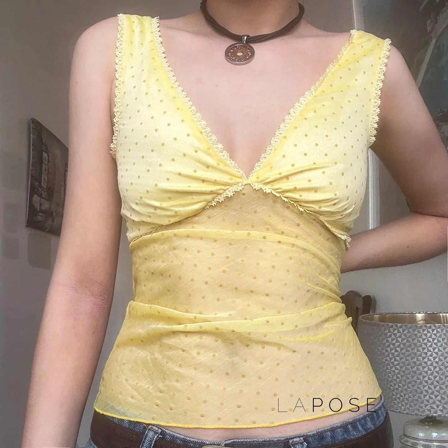 Ivonne Polka Dot Mesh Top