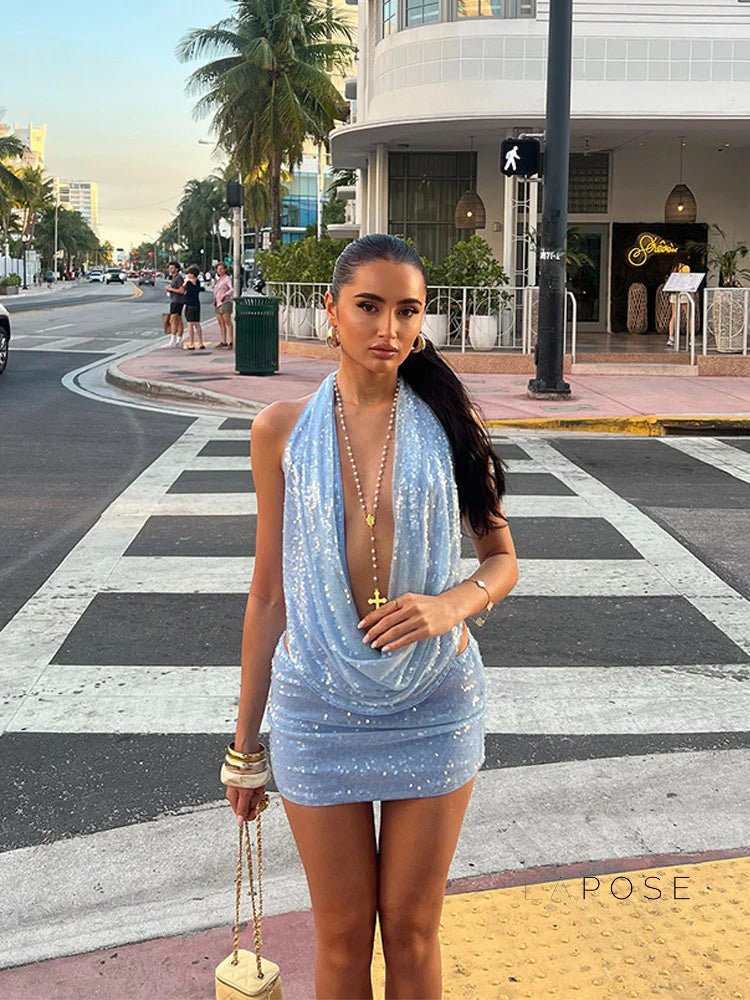 Jaicee Sequin Halter Skirt Set