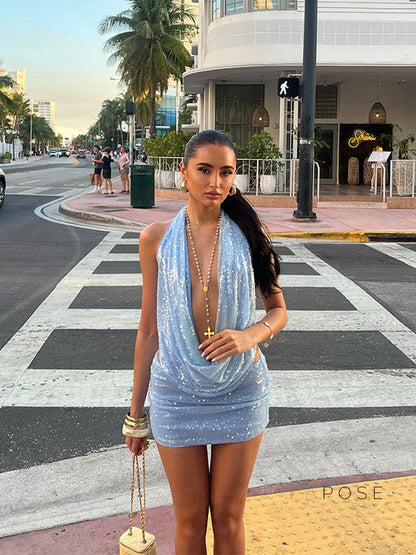 Jaicee Sequin Halter Skirt Set