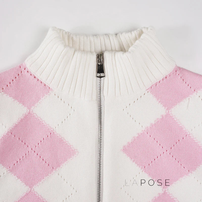 Jenesis Plaid Knit Cardigan