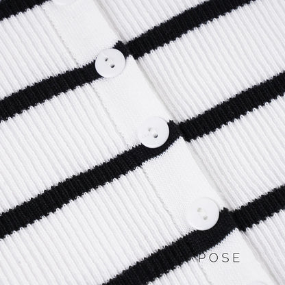Joyanna Striped Cropped Knit Cardigan