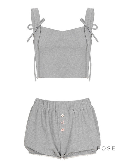 Kaeleigh Waffle Bows Shorts Set
