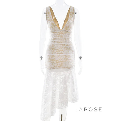 Kaliah Lace Ruched Asymmetric Dress
