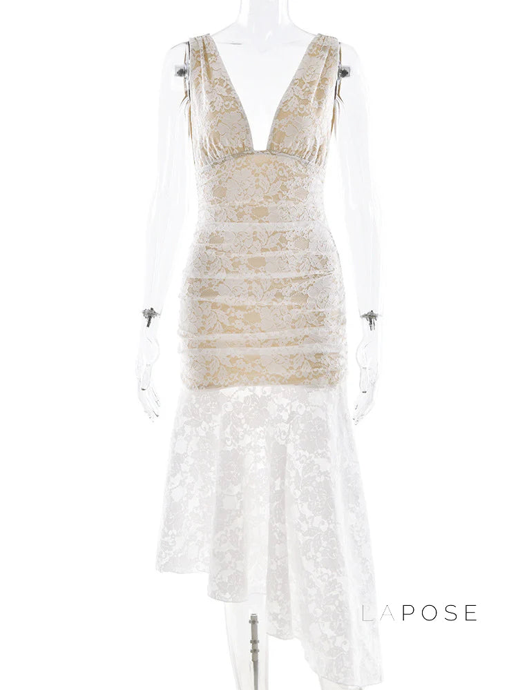 Kaliah Lace Ruched Asymmetric Dress