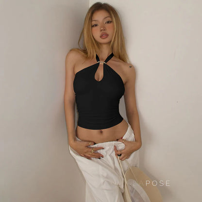 Kalynn Halter Buckle Crop Top