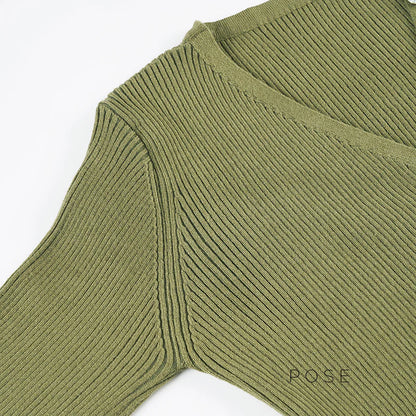 Karaline Ribbed Knit V-Neck Top