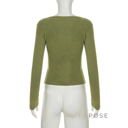 Karaline Ribbed Knit V-Neck Top
